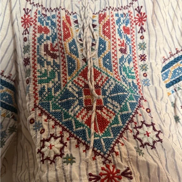 Johnny Was Striped Embroidered Blouse - Blue and Red - Picture 6 of 9